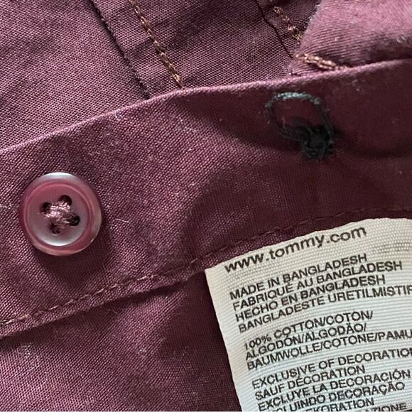 Tommy Hilfiger Button Down Shirt Wine Burgundy Slim Fit Medium - Picture 6 of 8